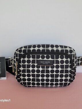 KATE SPADE Belt Bag Noel Jacquarded Printed Fabric Bag- Black Multi ⭐